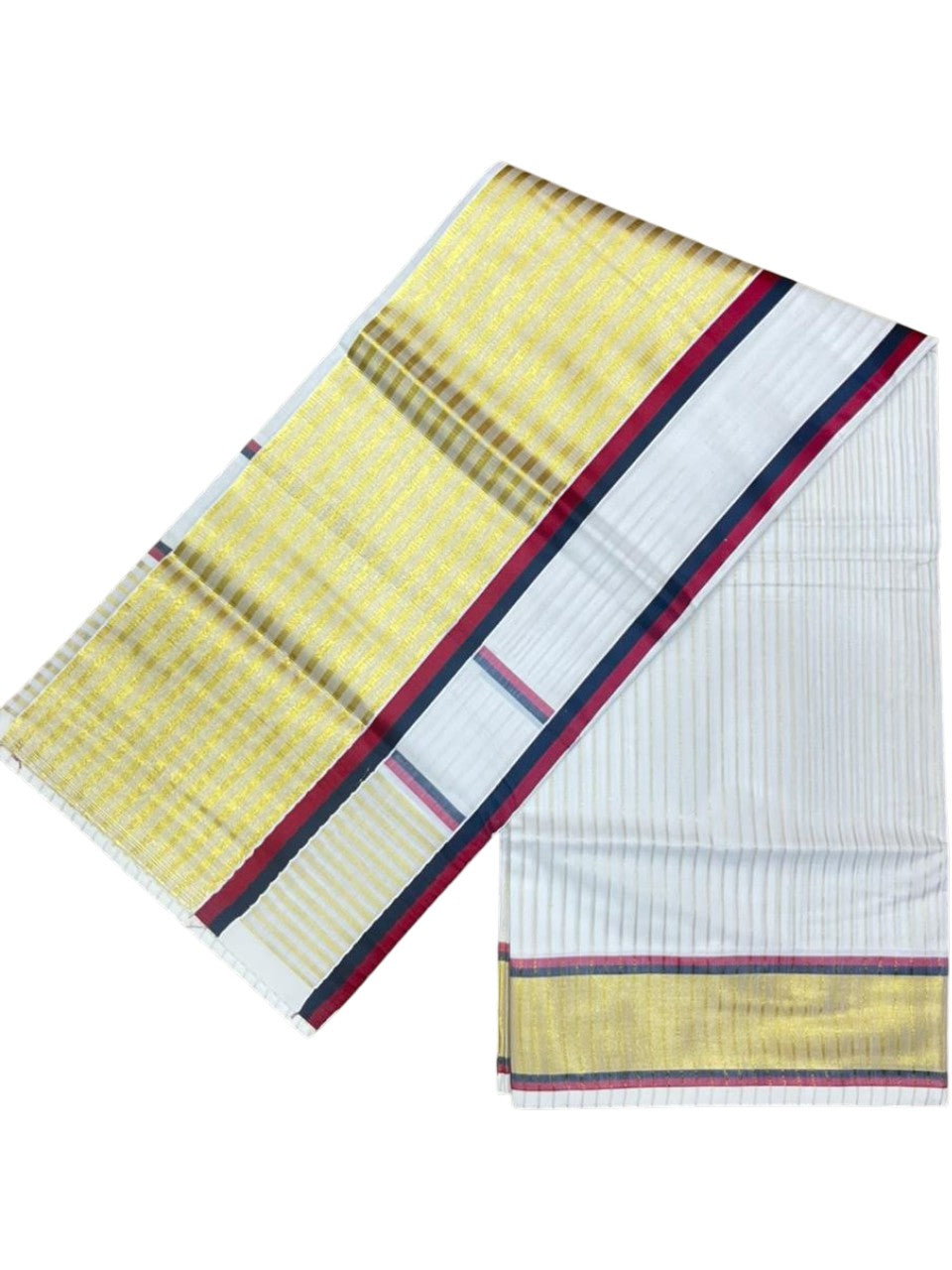 Southloom Kerala Cotton Kasavu Saree with Stripes on Body and Border in Black And Maroon Border SL457