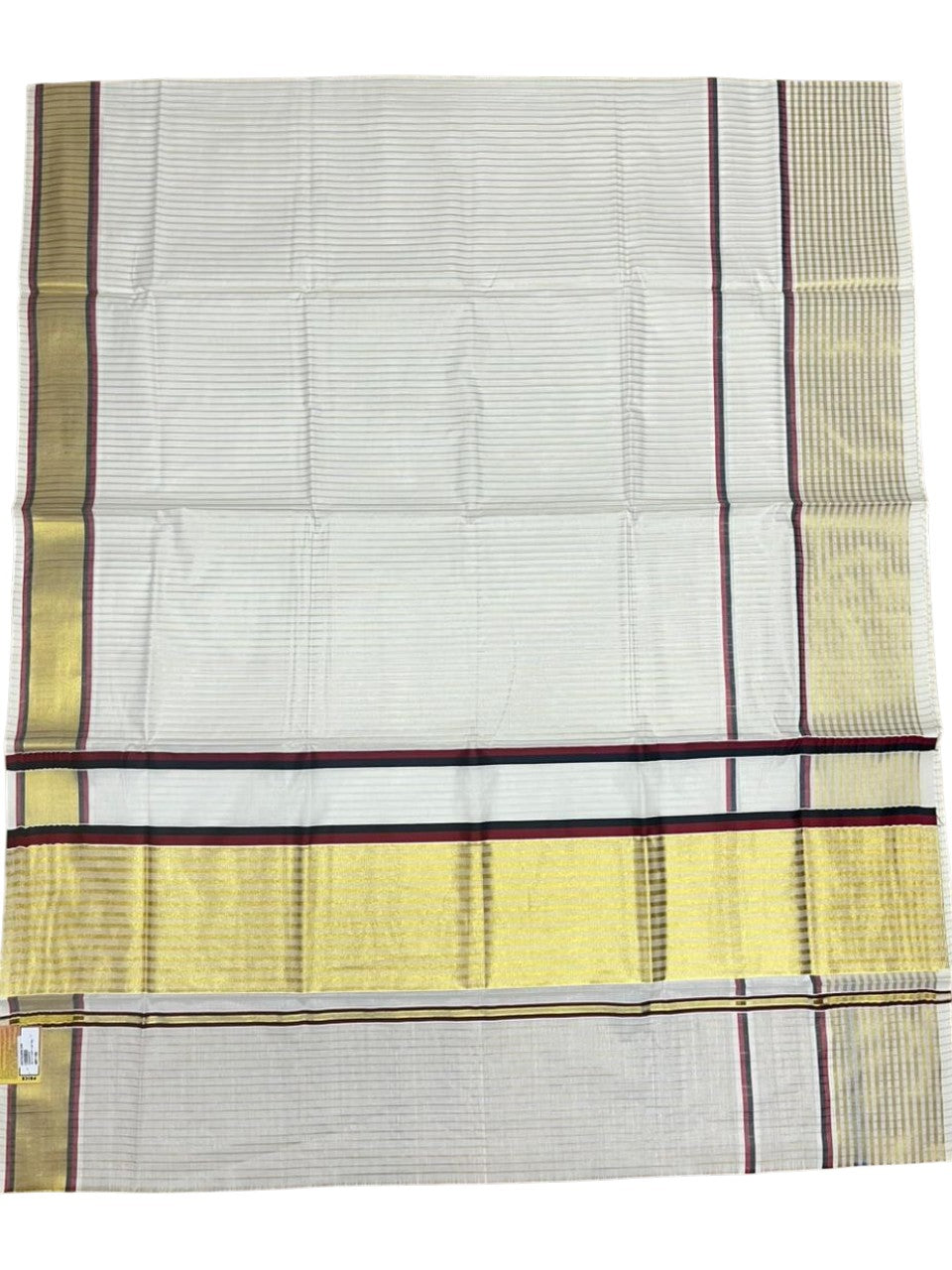 Southloom Kerala Cotton Kasavu Saree with Stripes on Body and Border in Black And Maroon Border SL457