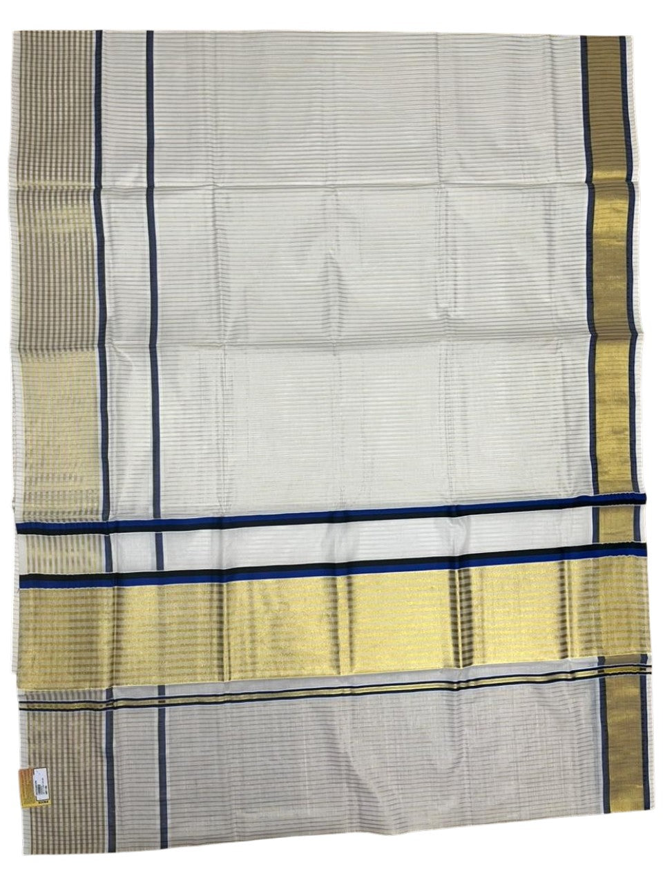 Southloom Kerala Cotton Kasavu Saree with Stripes on Body and Border in Blue And Black Border SL457