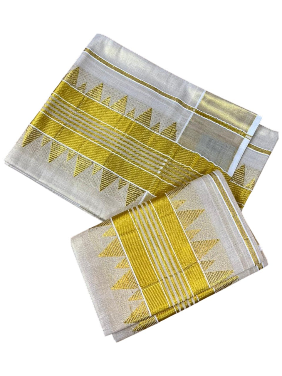 Southloom Kerala Tissue Single Set Mundu (Mundum Neriyathum) with Temple Design in 2.80 Mtrs SL464