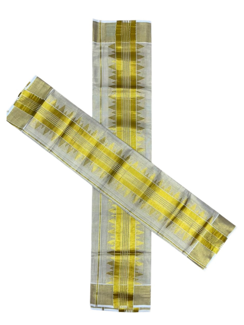 Southloom Kerala Tissue Single Set Mundu (Mundum Neriyathum) with Temple Design in 2.80 Mtrs SL464