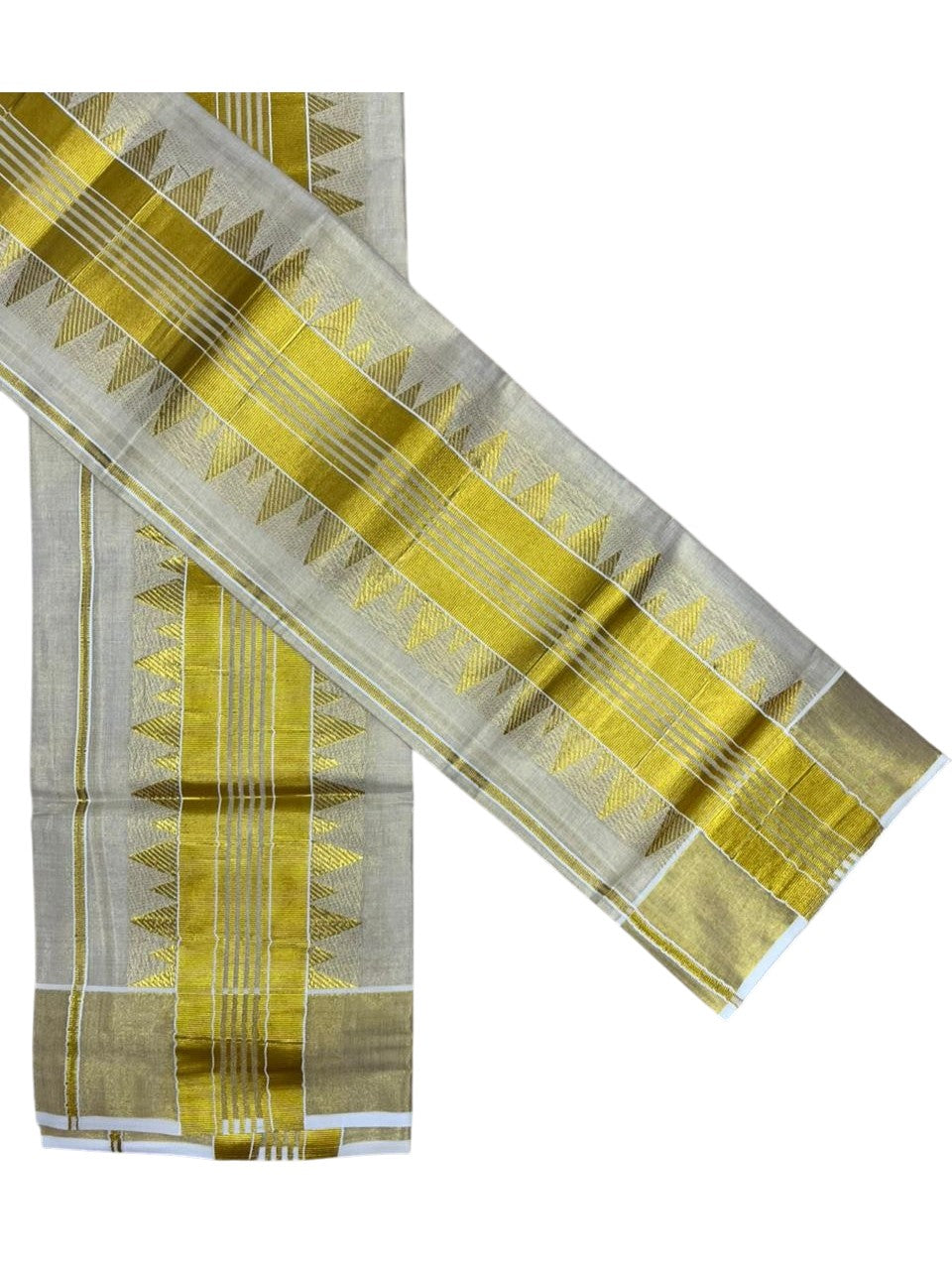 Southloom Kerala Tissue Single Set Mundu (Mundum Neriyathum) with Temple Design in 2.80 Mtrs SL464