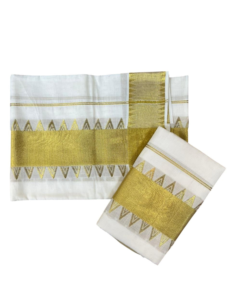 Southloom Kerala Cotton Single Set Mundu (Mundum Neriyathum) with Temple Design on Border in 2.80 Mtrs SL464