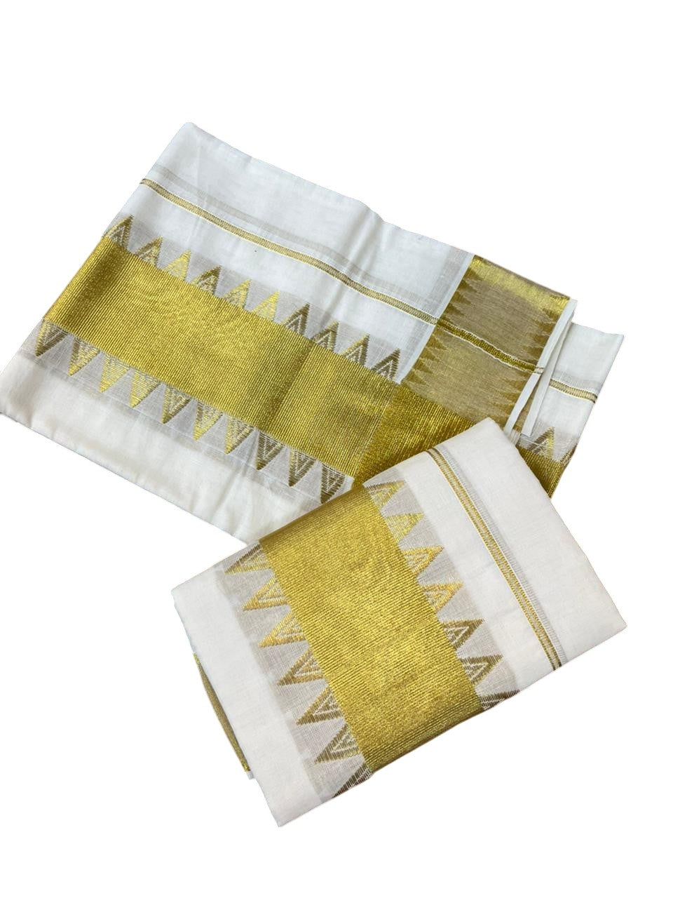 Southloom Kerala Cotton Single Set Mundu (Mundum Neriyathum) with Temple Design on Border in 2.80 Mtrs SL464