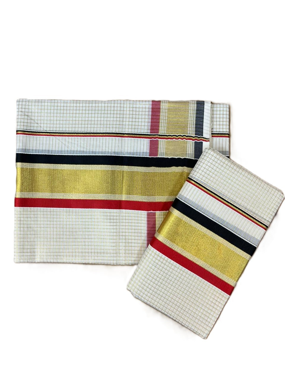 Southloom Pure Cotton Set Mundu with Gold Kasavu Micro Check Across Body in Black and Red SL466