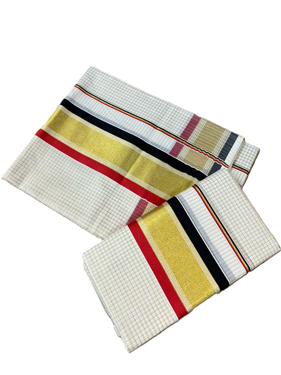 Southloom Pure Cotton Set Mundu with Gold Kasavu Micro Check Across Body in Black and Red SL466