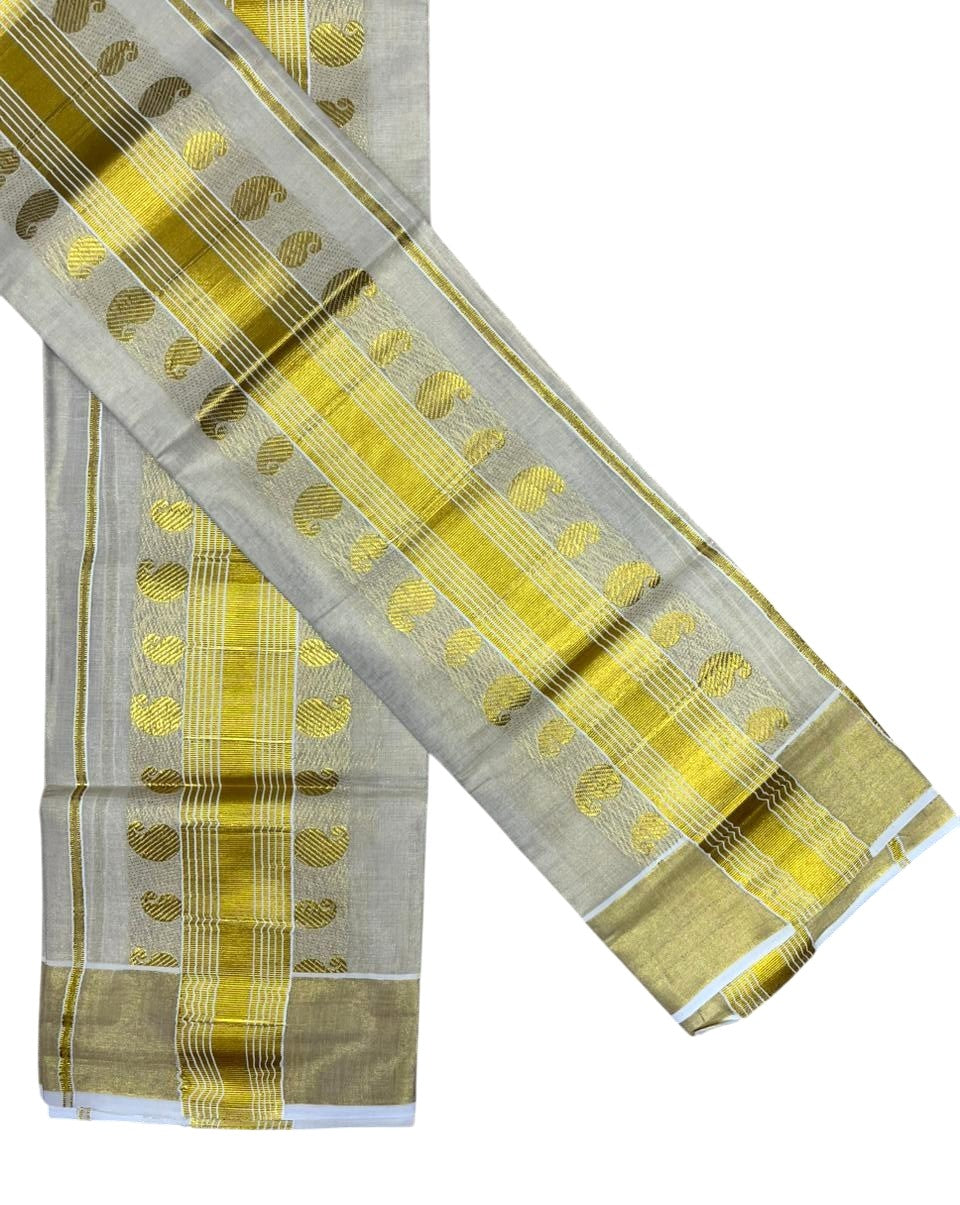 Southloom Kerala Tissue Single Set Mundu (Mundum Neriyathum) with Manga Design in 2.80 Mtrs SL464