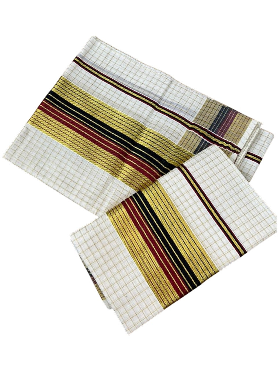 Southloom Kerala Cotton Single Set Mundu (Mundum Neriyathum) with Check Design in Red and Black 2.80 Mtrs SL467