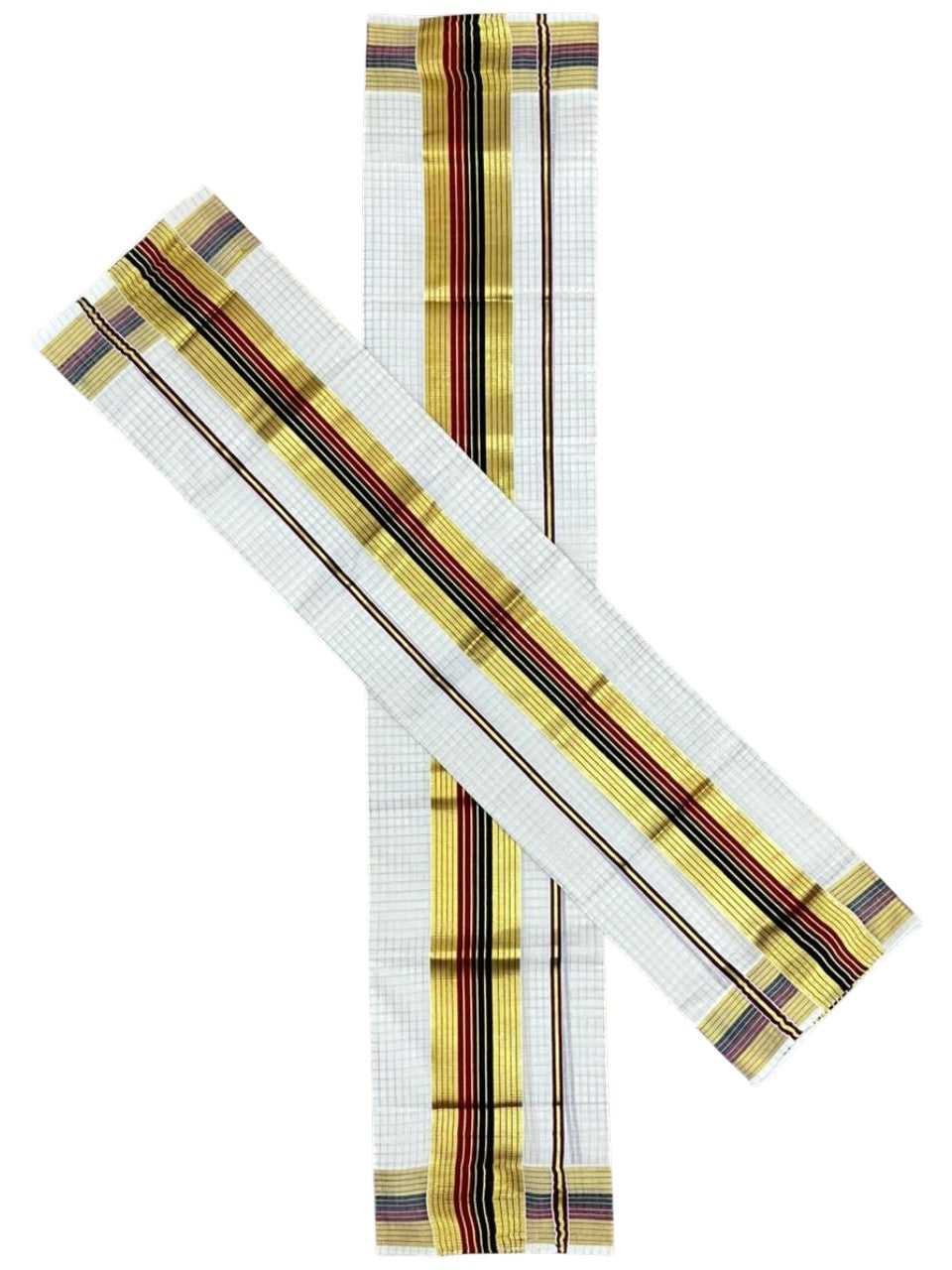Southloom Kerala Cotton Single Set Mundu (Mundum Neriyathum) with Check Design in Red and Black 2.80 Mtrs SL467