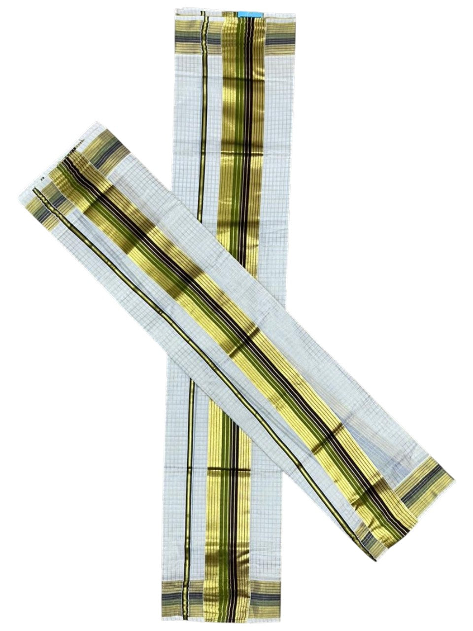 Southloom Kerala Cotton Single Set Mundu (Mundum Neriyathum) with Check Design in Brown and Olive Green 2.80 Mtrs SL467