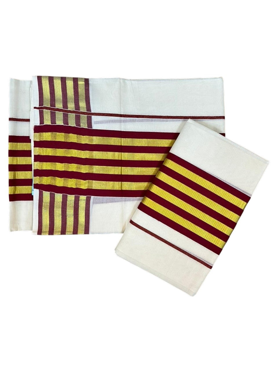 Southloom Cotton Single Kasavu Set Mundu (Mundu Neriyathum) With Gold Kasavu and Maroon Border 2.80 Mtrs SL463