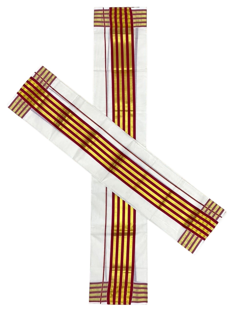 Southloom Cotton Single Kasavu Set Mundu (Mundu Neriyathum) With Gold Kasavu and Maroon Border 2.80 Mtrs SL463