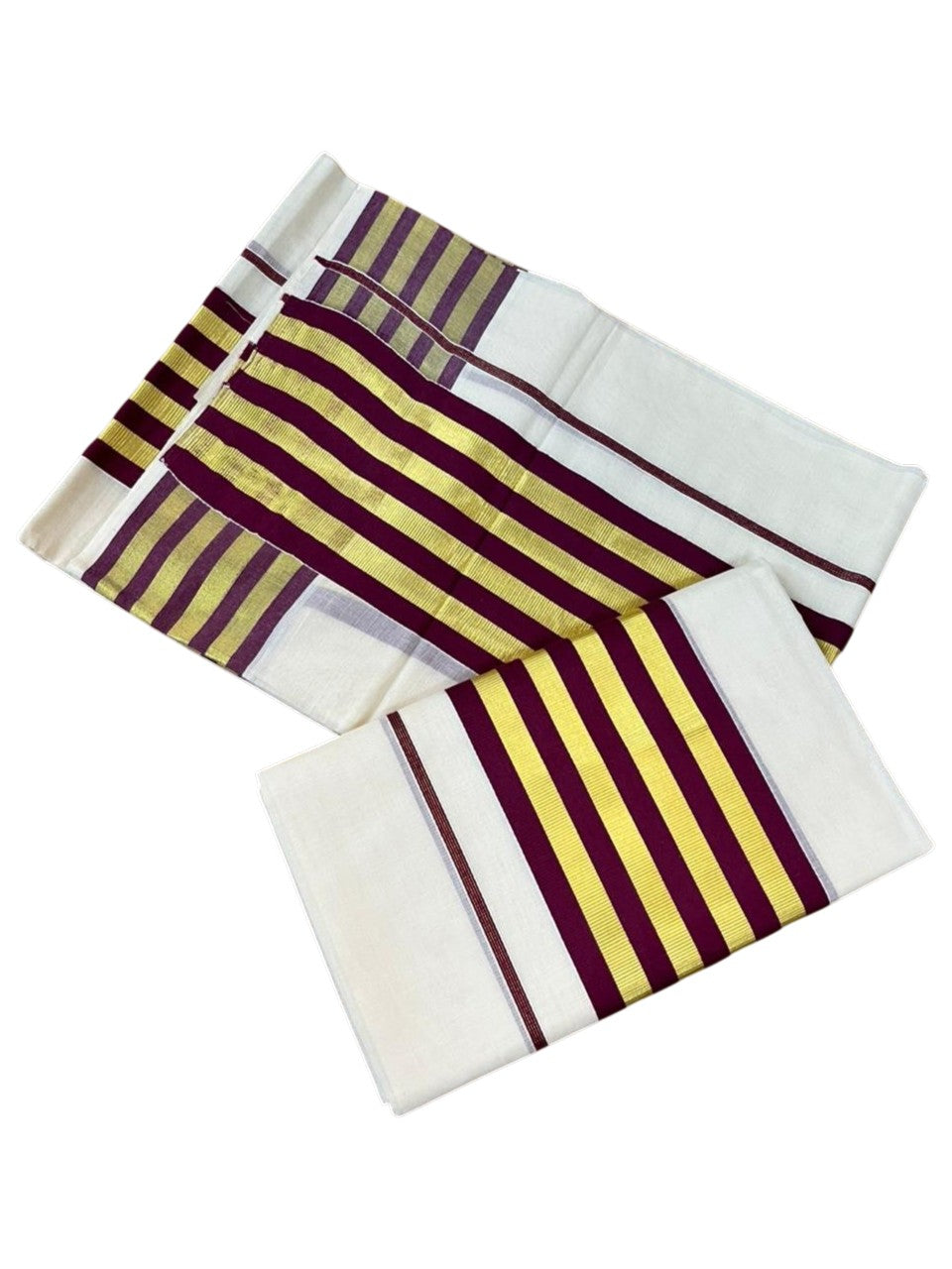 Southloom Cotton Single Kasavu Set Mundu (Mundu Neriyathum) With Gold Kasavu and Purple Border 2.80 Mtrs SL463