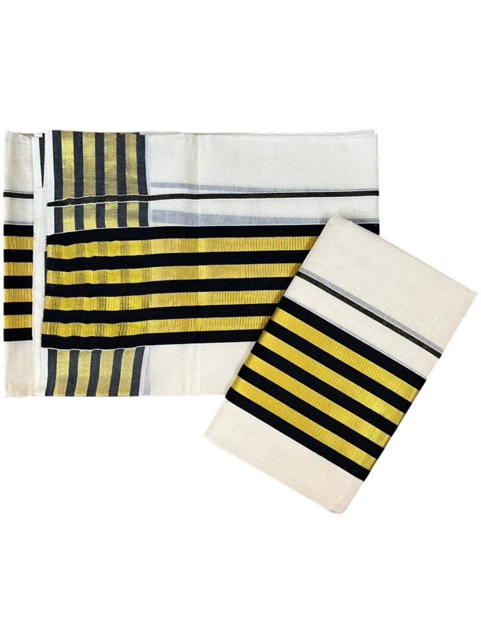Southloom Cotton Single Kasavu Set Mundu (Mundu Neriyathum) With Gold Kasavu and Black Border 2.80 Mtrs SL463