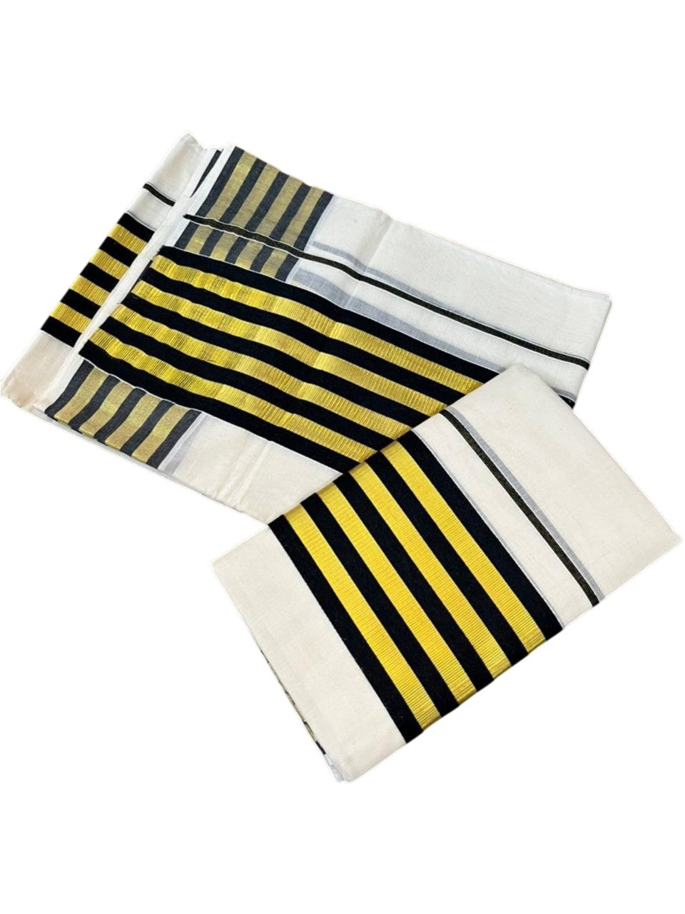 Southloom Cotton Single Kasavu Set Mundu (Mundu Neriyathum) With Gold Kasavu and Black Border 2.80 Mtrs SL463