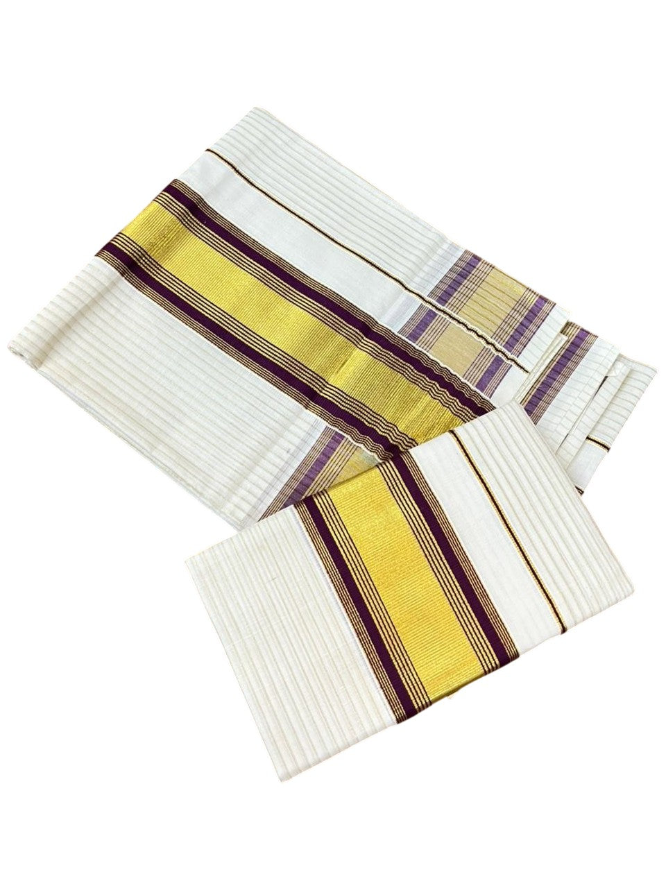 Southloom Kerala Cotton Single Set Mundu (Mundum Neriyathum) with Stripes on Body in Purple 2.80 Mtrs SL468