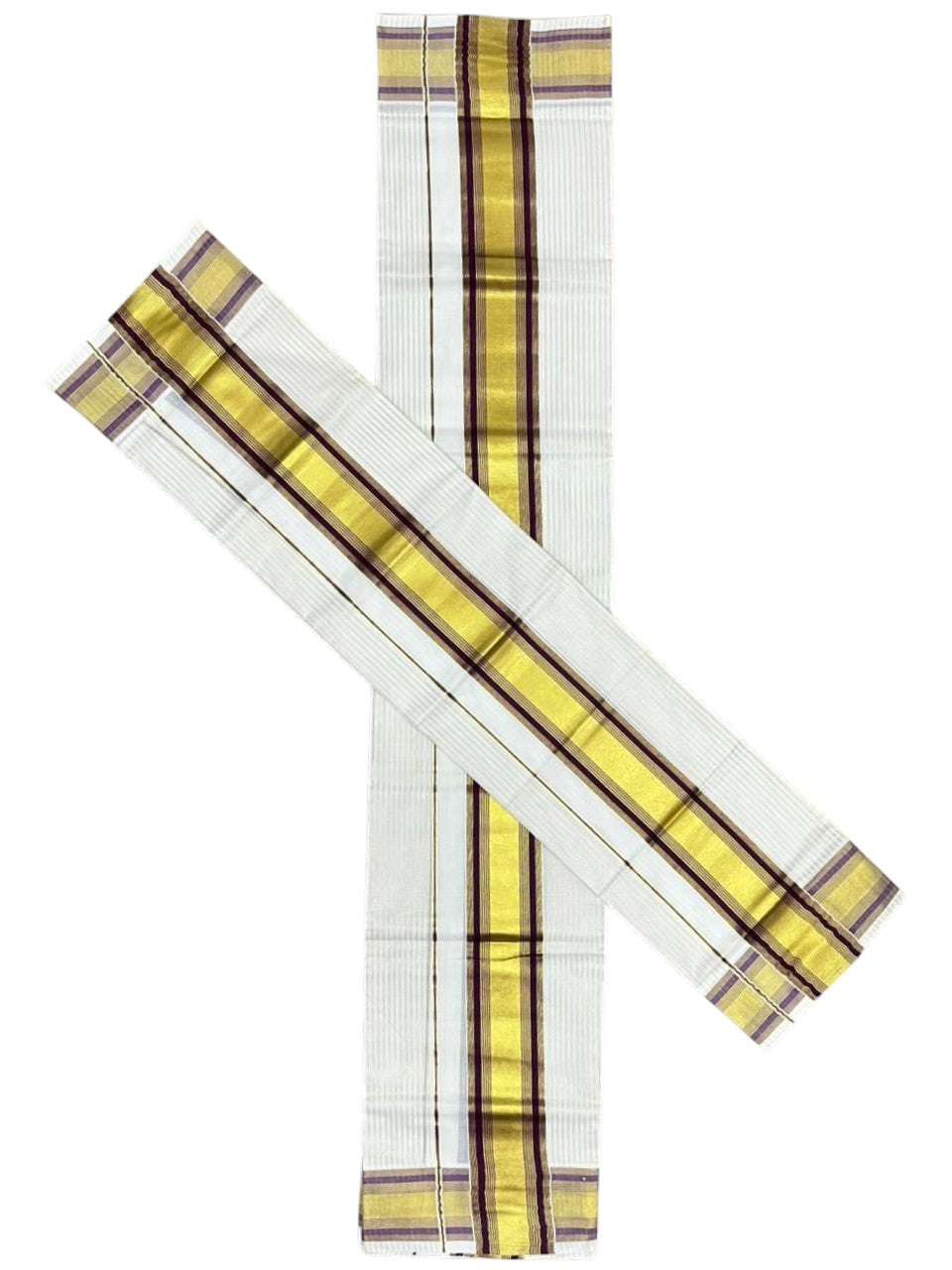 Southloom Kerala Cotton Single Set Mundu (Mundum Neriyathum) with Stripes on Body in Purple 2.80 Mtrs SL468