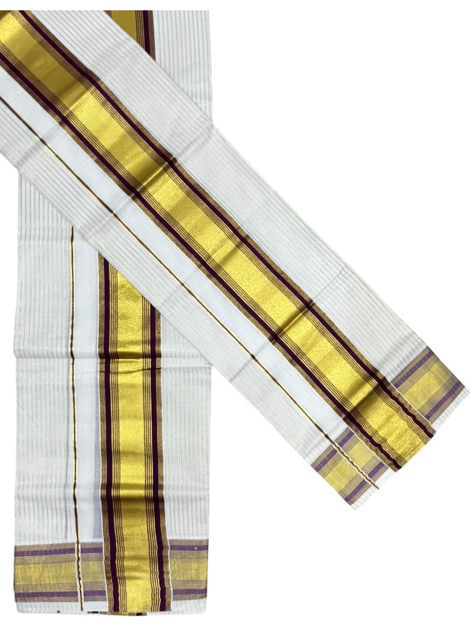 Southloom Kerala Cotton Single Set Mundu (Mundum Neriyathum) with Stripes on Body in Purple 2.80 Mtrs SL468