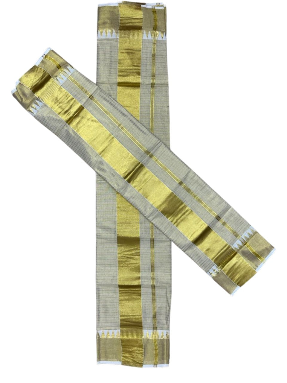 Southloom Kerala Tissue Single Check Set Mundu (Mundum Neriyathum) with Temple Border in 2.80 Mtrs SL464