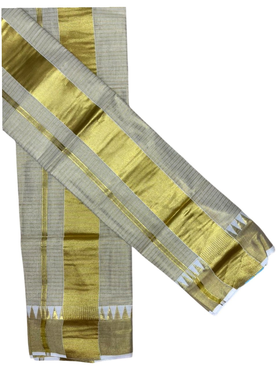 Southloom Kerala Tissue Single Check Set Mundu (Mundum Neriyathum) with Temple Border in 2.80 Mtrs SL464