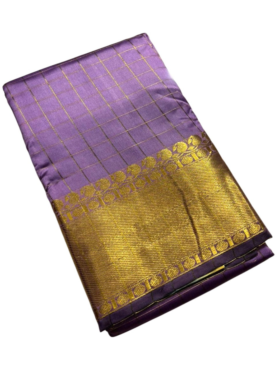 Southloom Kerala Semi Silk Saree With Check Design In Lavender