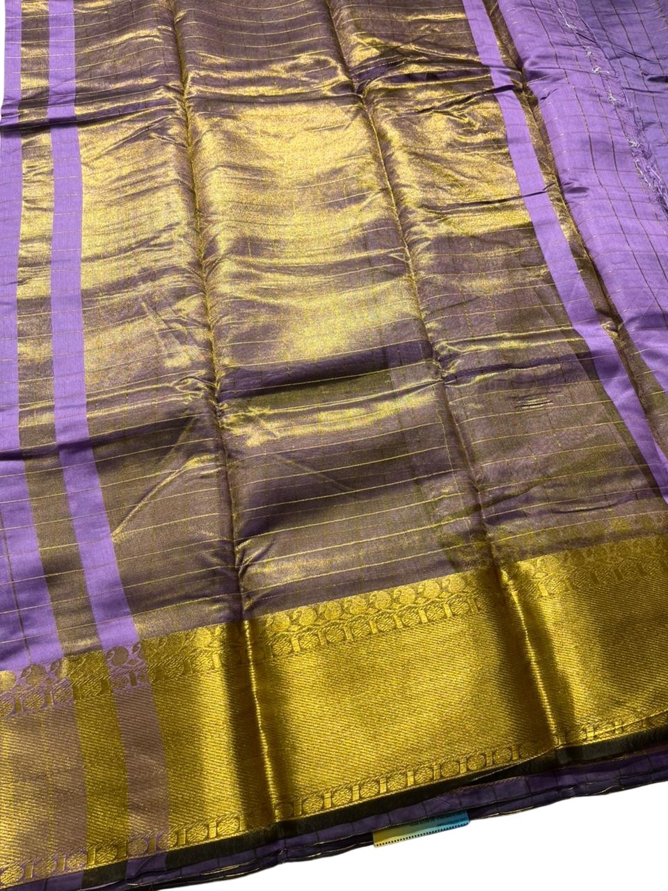Southloom Kerala Semi Silk Saree With Check Design In Lavender