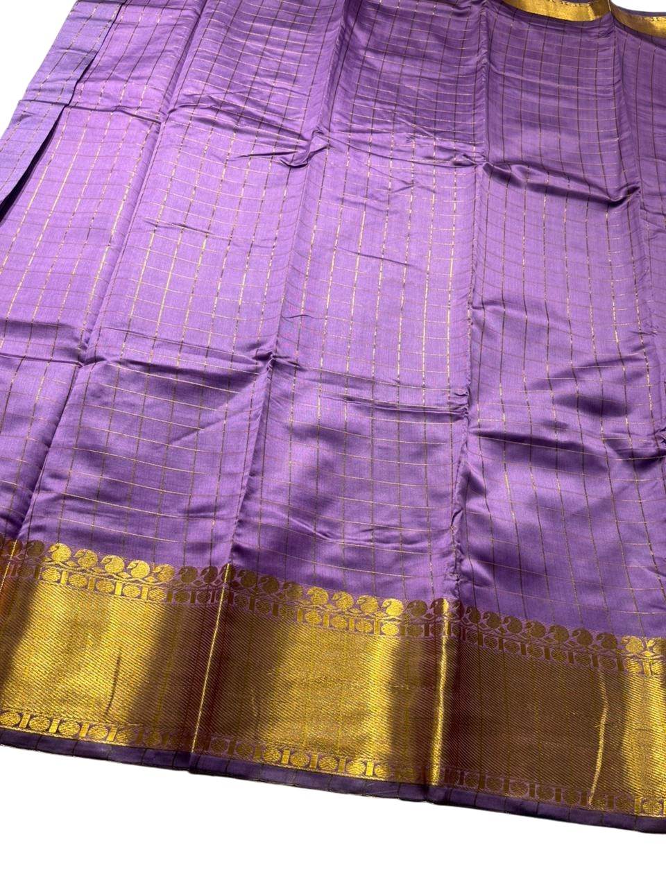 Southloom Kerala Semi Silk Saree With Check Design In Lavender