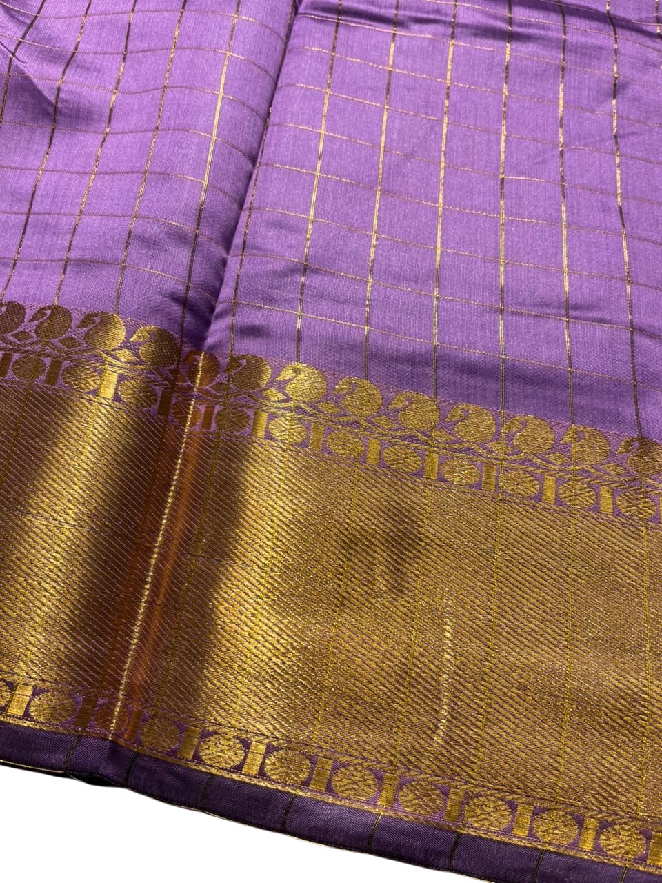 Southloom Kerala Semi Silk Saree With Check Design In Lavender