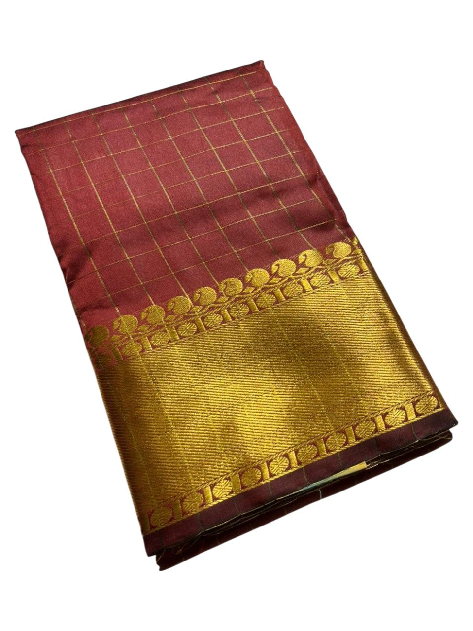 Southloom Kerala Semi Silk Saree With Check Design In Maroon