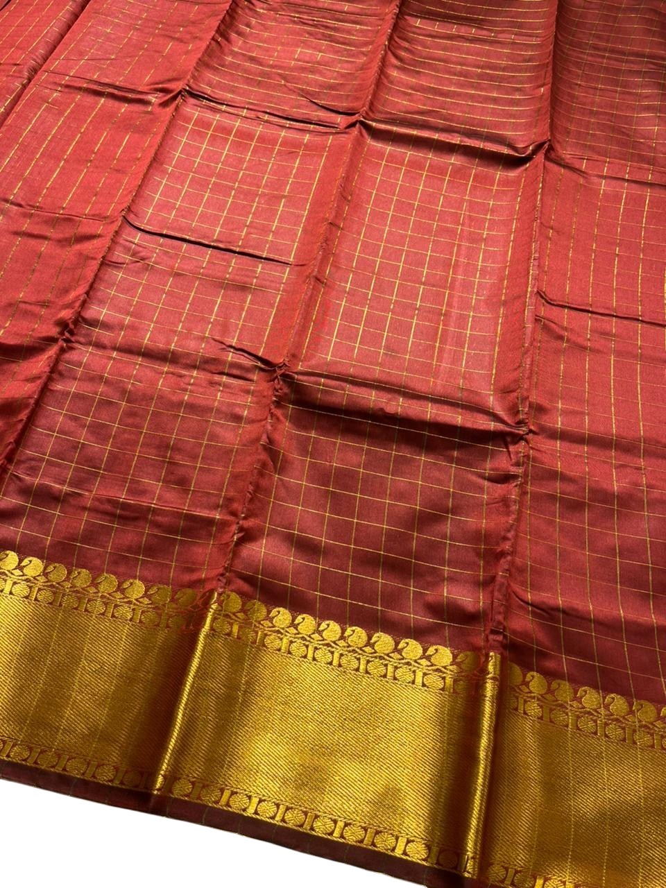 Southloom Kerala Semi Silk Saree With Check Design In Maroon