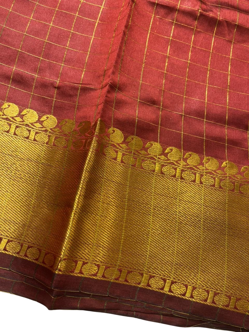 Southloom Kerala Semi Silk Saree With Check Design In Maroon