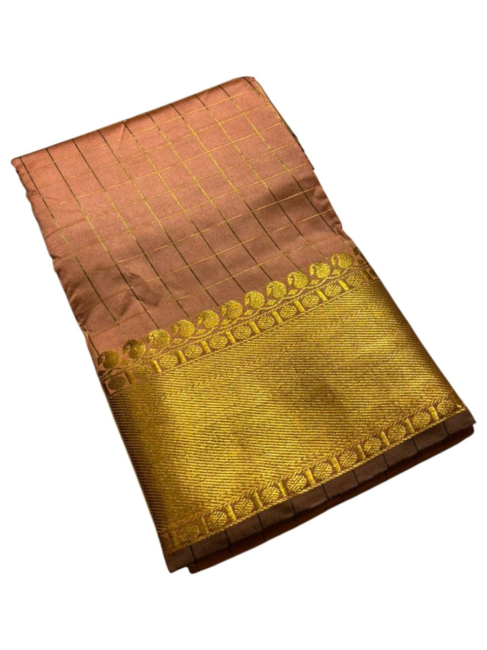 Southloom Kerala Semi Silk Saree With Check Design In Peach