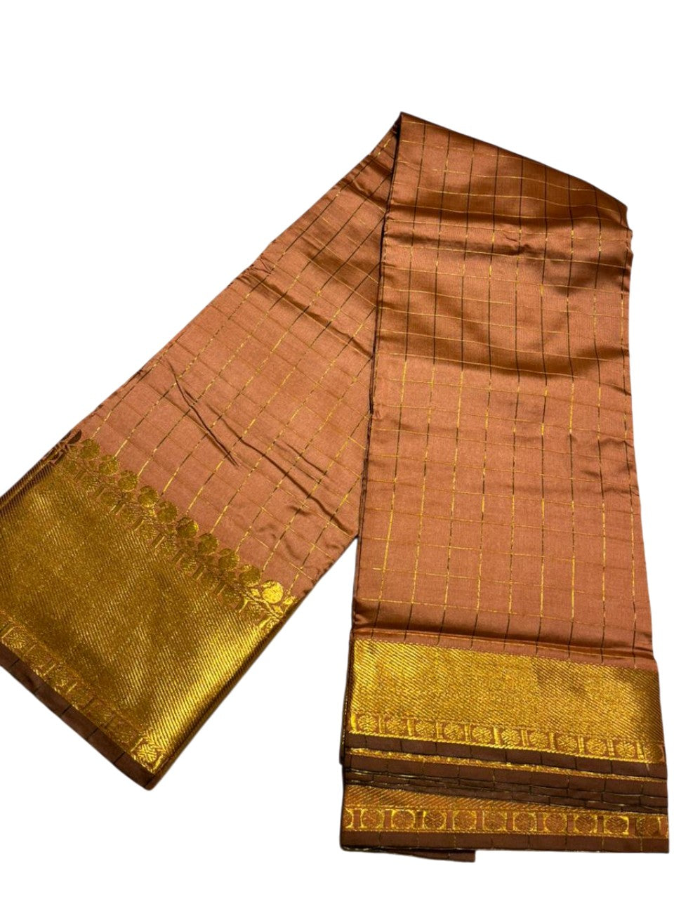 Southloom Kerala Semi Silk Saree With Check Design In Peach