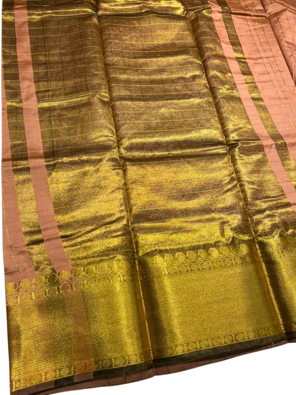 Southloom Kerala Semi Silk Saree With Check Design In Peach