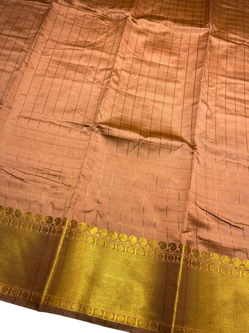 Southloom Kerala Semi Silk Saree With Check Design In Peach