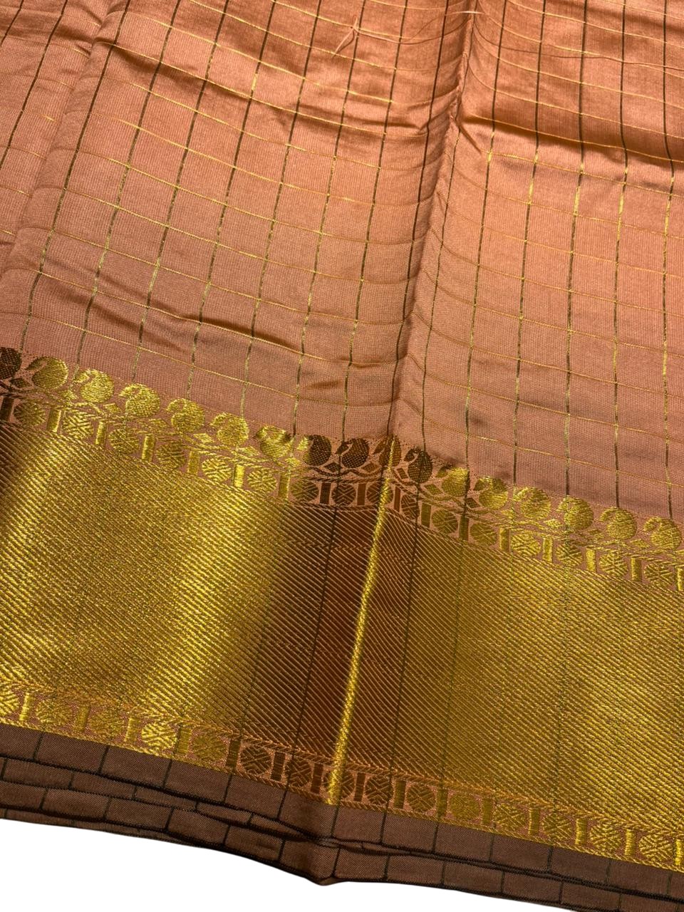 Southloom Kerala Semi Silk Saree With Check Design In Peach