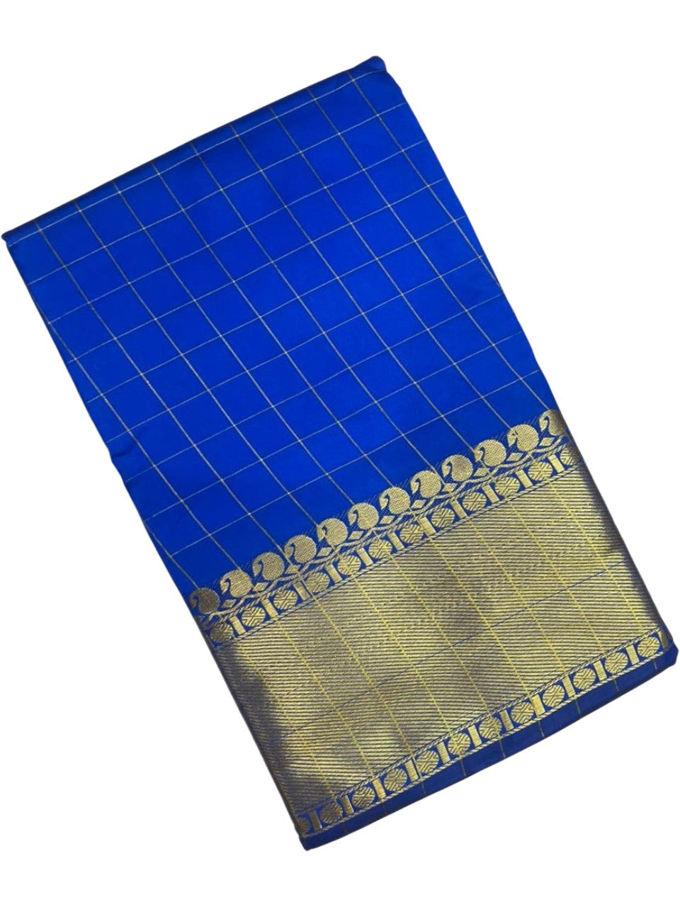 Southloom Kerala Semi Silk Saree With Check Design In Blue