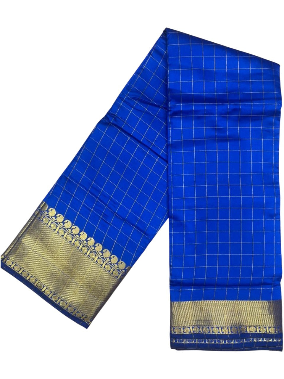 Southloom Kerala Semi Silk Saree With Check Design In Blue