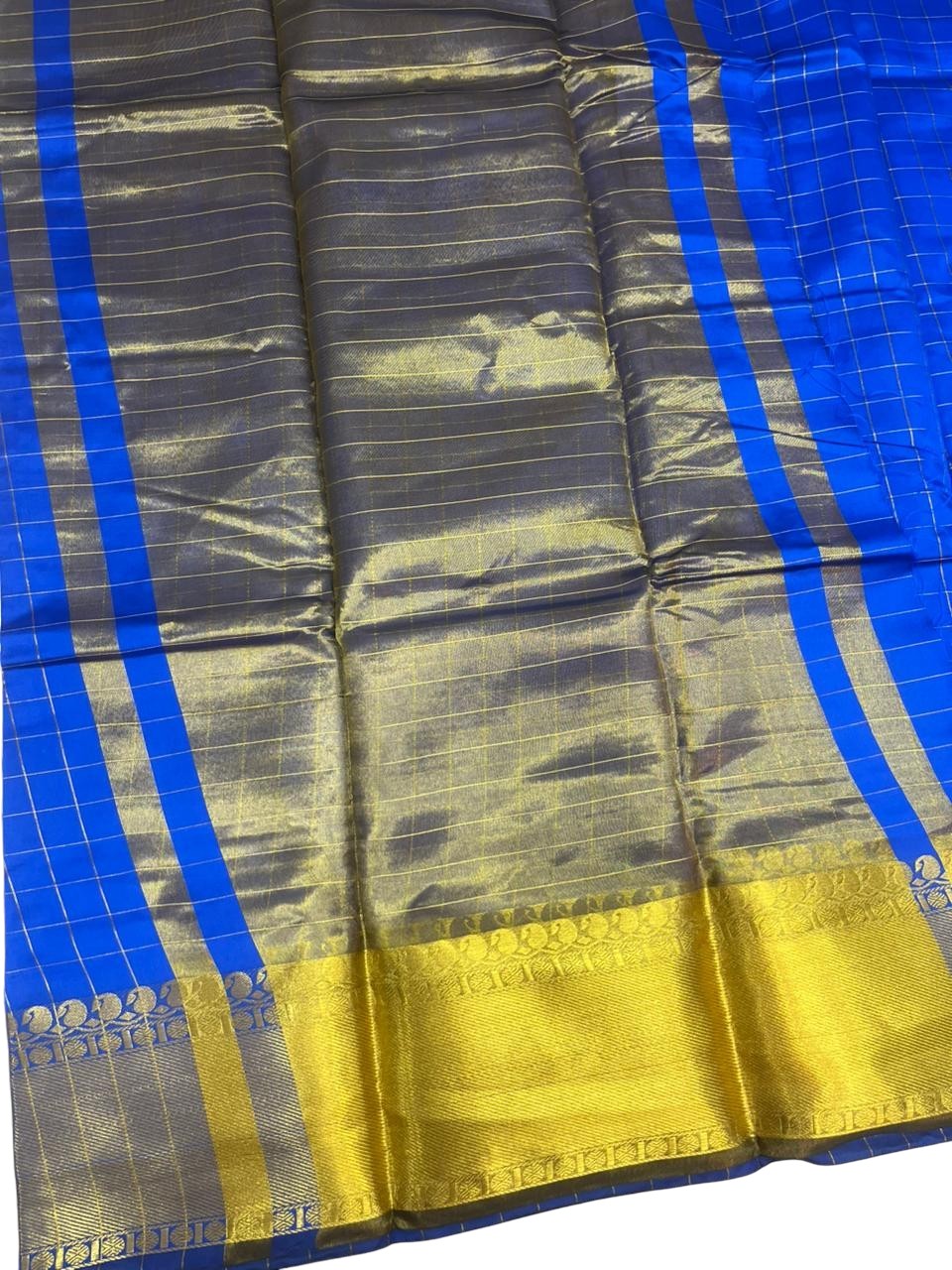Southloom Kerala Semi Silk Saree With Check Design In Blue
