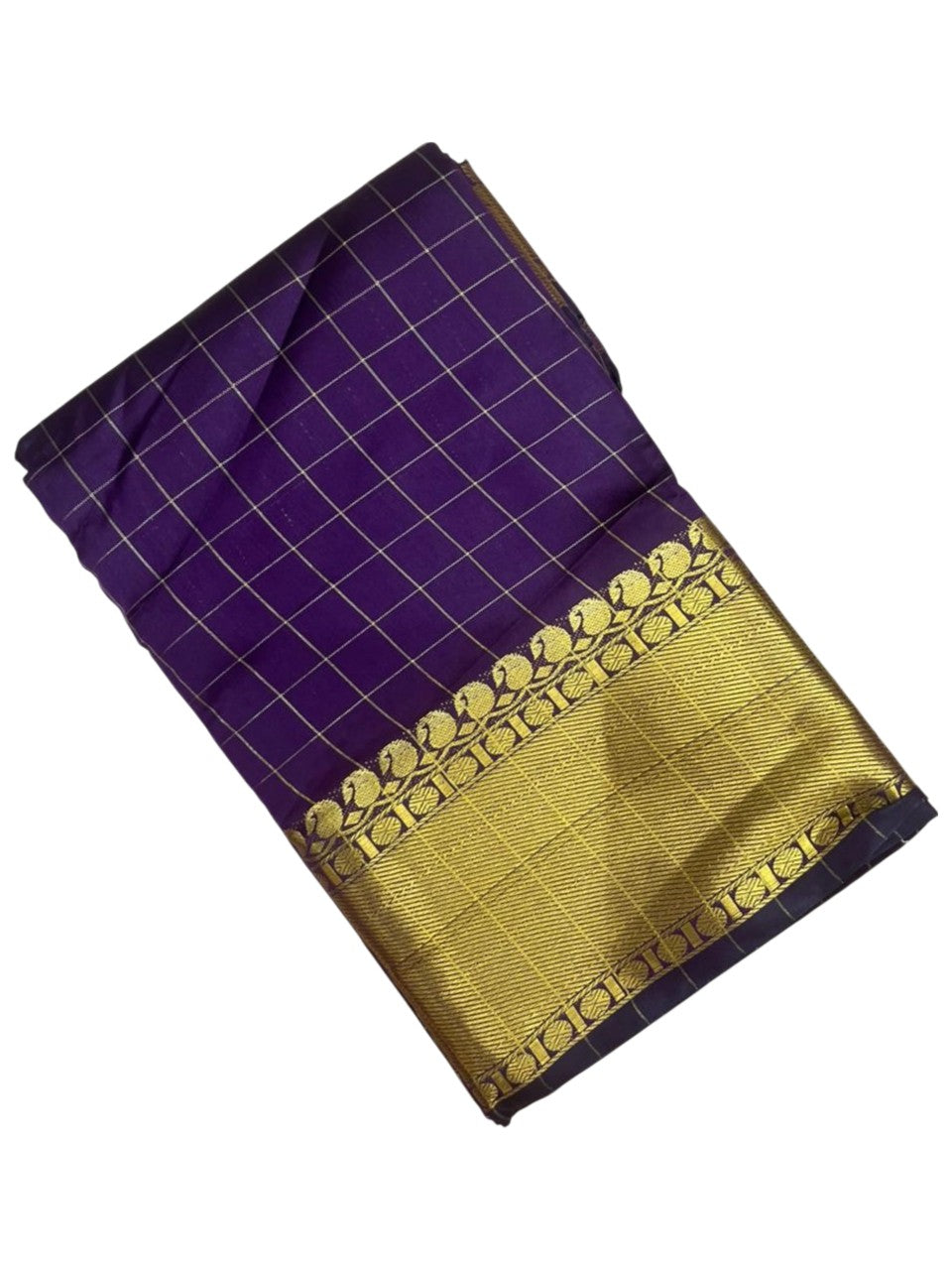 Southloom Kerala Semi Silk Saree With Check Design In Purple