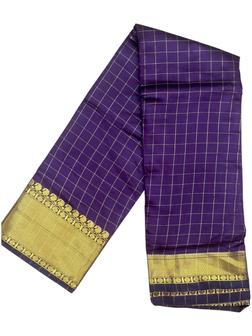 Southloom Kerala Semi Silk Saree With Check Design In Purple