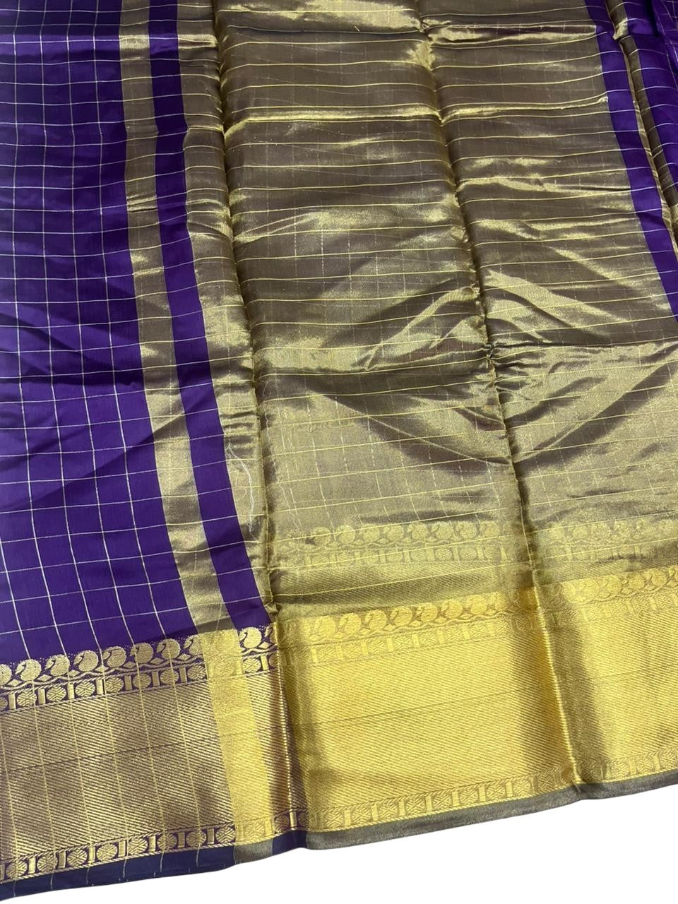Southloom Kerala Semi Silk Saree With Check Design In Purple