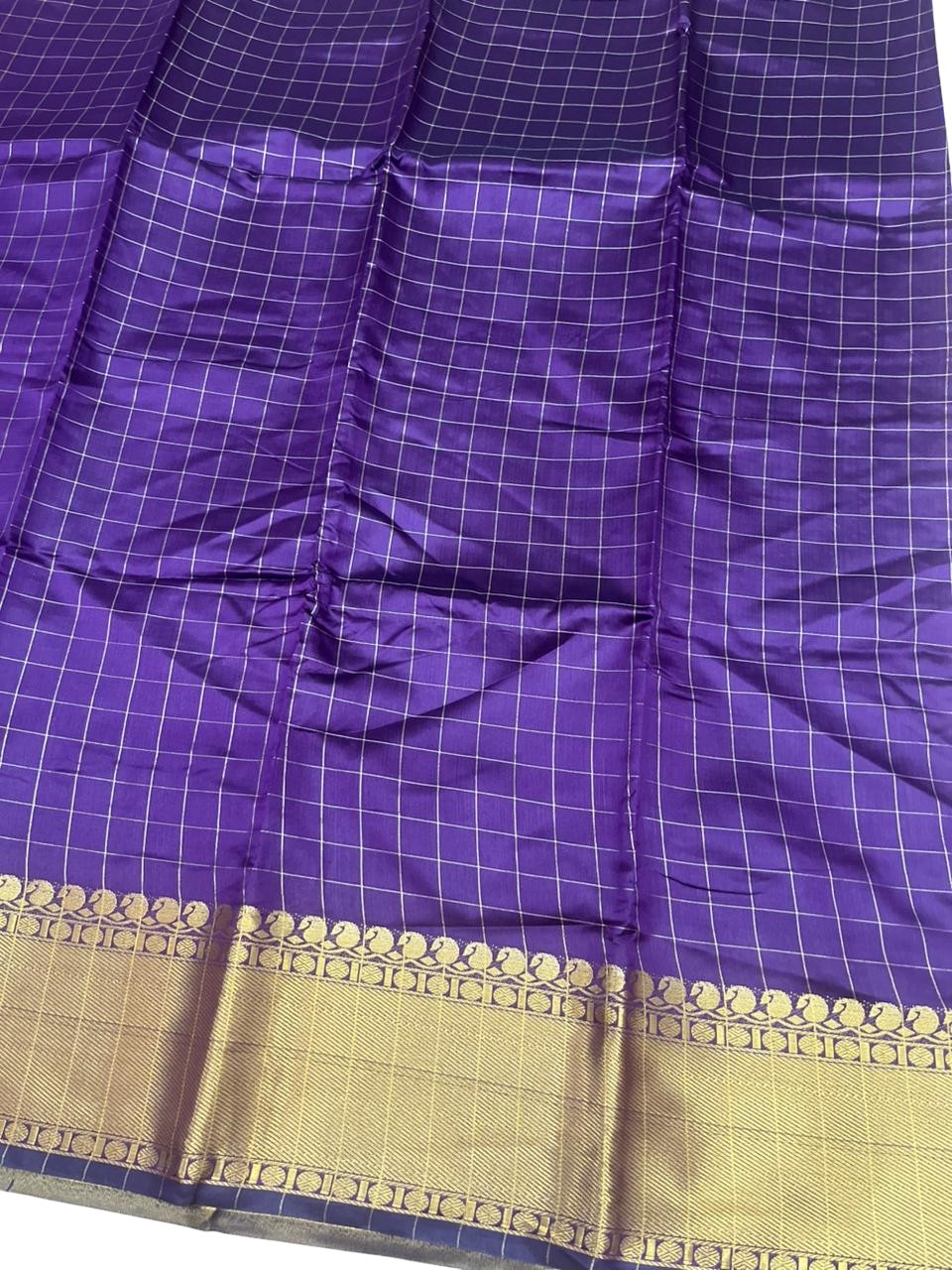 Southloom Kerala Semi Silk Saree With Check Design In Purple