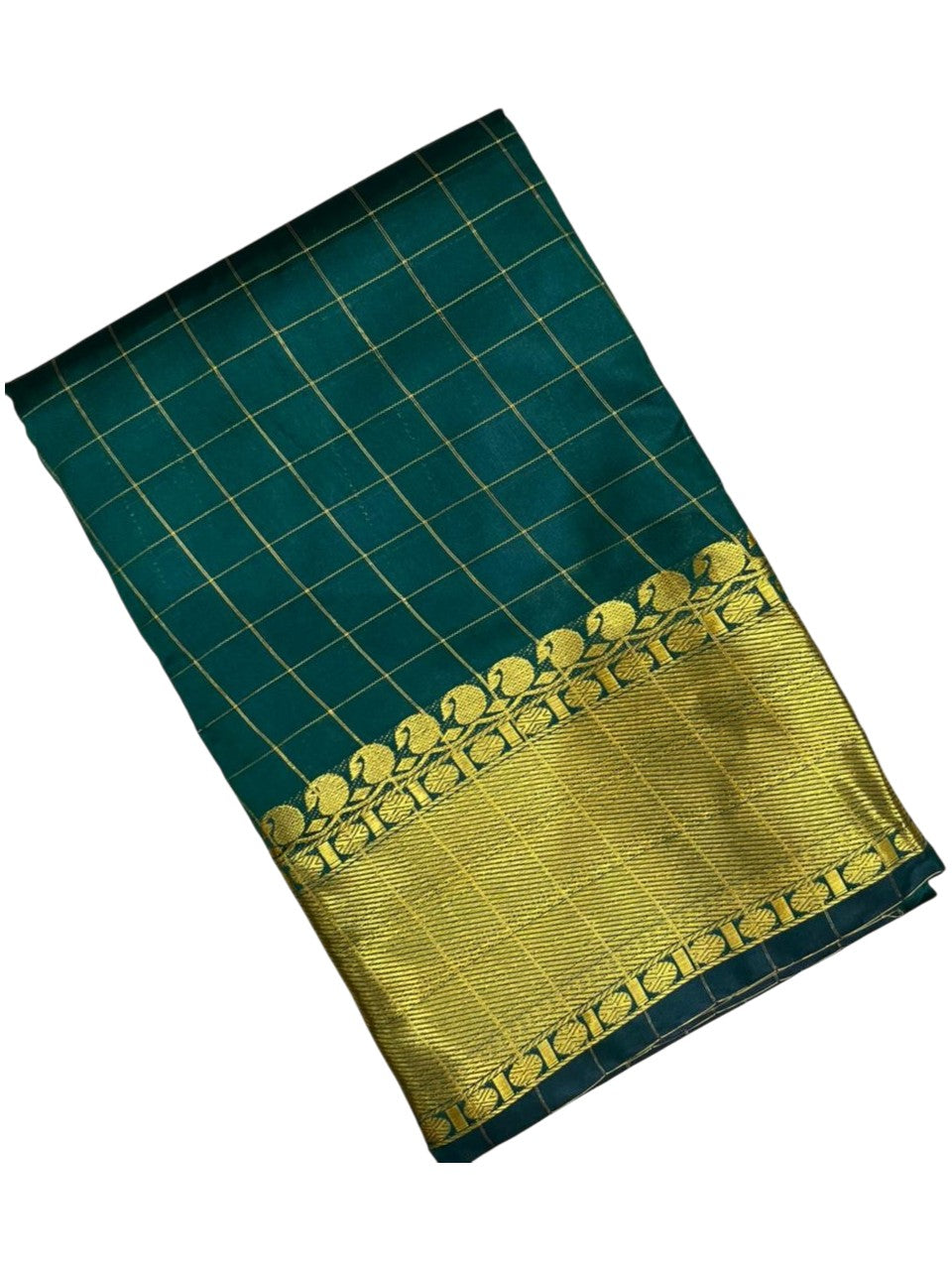 Southloom Kerala Semi Silk Saree With Check Design In Green