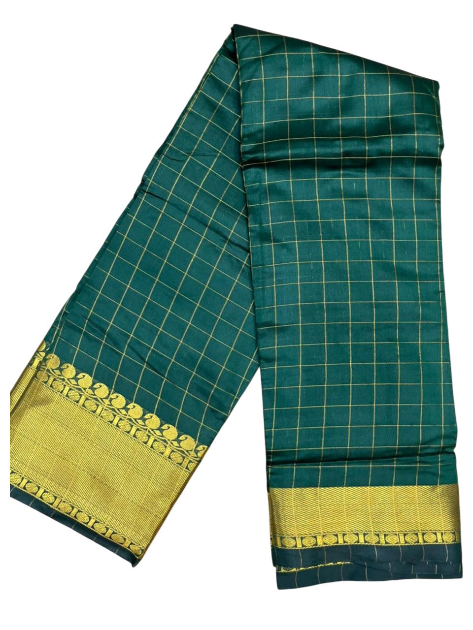 Southloom Kerala Semi Silk Saree With Check Design In Green