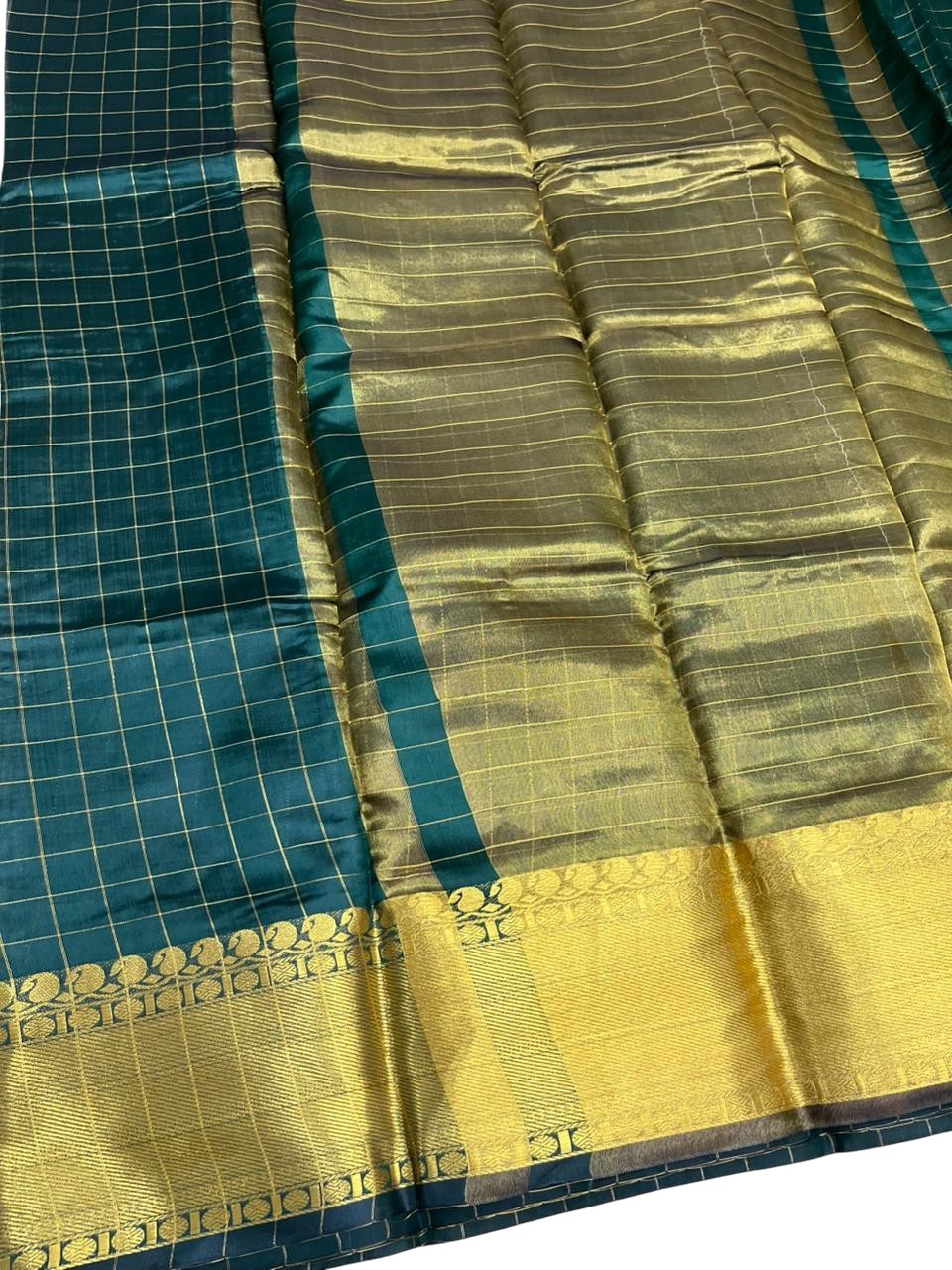 Southloom Kerala Semi Silk Saree With Check Design In Green