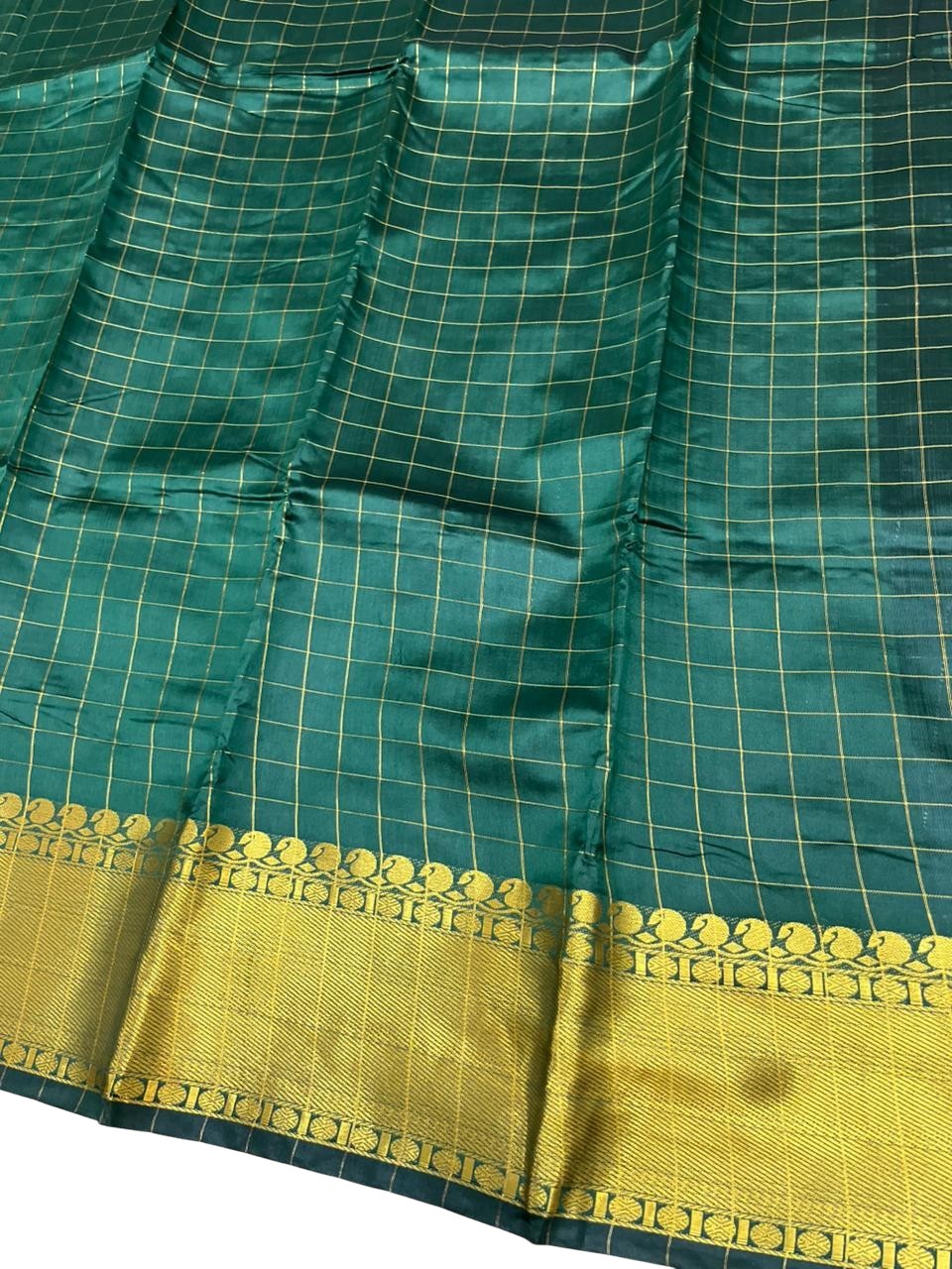 Southloom Kerala Semi Silk Saree With Check Design In Green