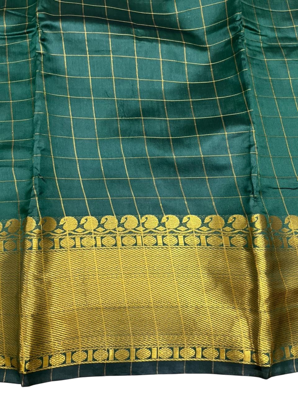 Southloom Kerala Semi Silk Saree With Check Design In Green
