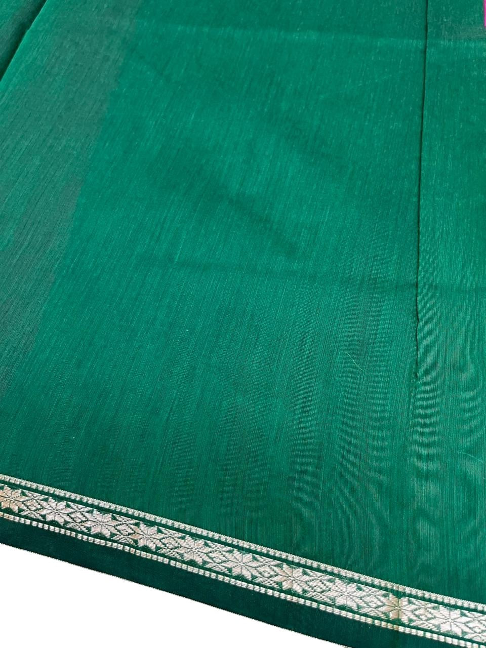 Southloom Maheshwari Cotton Saree With Woven Works on Body in Magenta and Green SL471