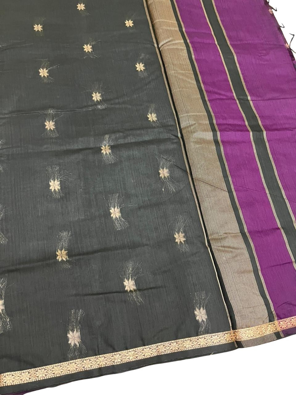 Southloom Maheshwari Cotton Saree With Woven Works on Body in Purple and Black SL471